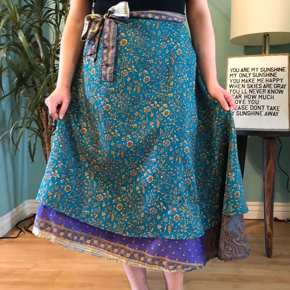 Blue and purple reversible wrap skirt